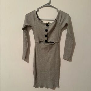 Gray Long Sleeve Mini Dress